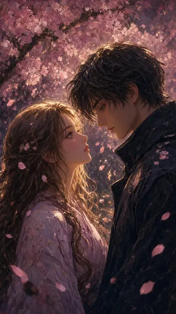 Romantic Semi-Impasto Couple Under Cherry Blossoms