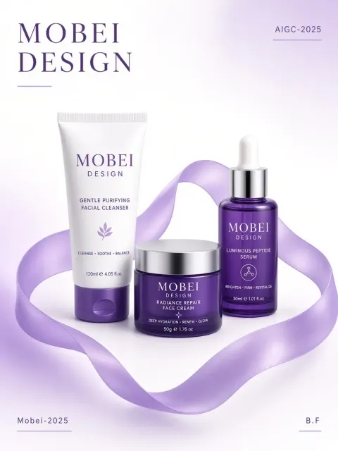 Minimalist Design image example: Purple and White Skincare Set Promotional Poster