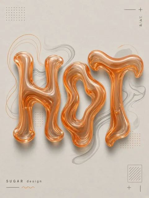 Translucent Glass image example: Orange Glass 3D Typography Art Poster