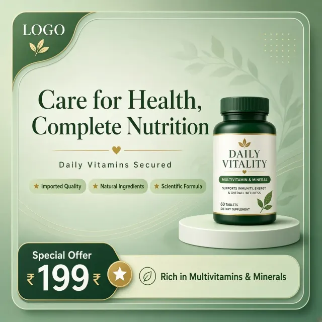 E-Commerce Banner image example: Minimalist Green Supplement E-Commerce Banner