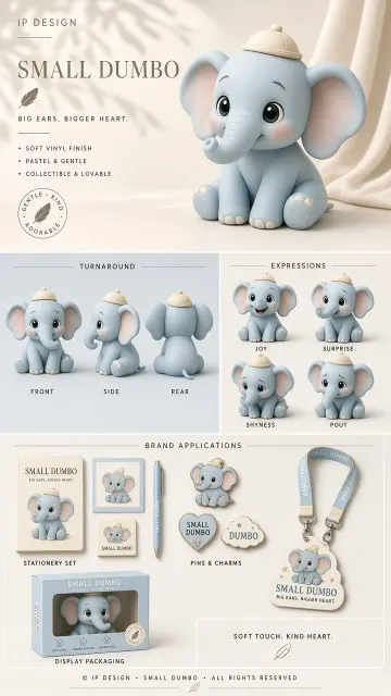3D Character Design image example: Cute 3D Baby Elephant Character Brand Identity Sheet