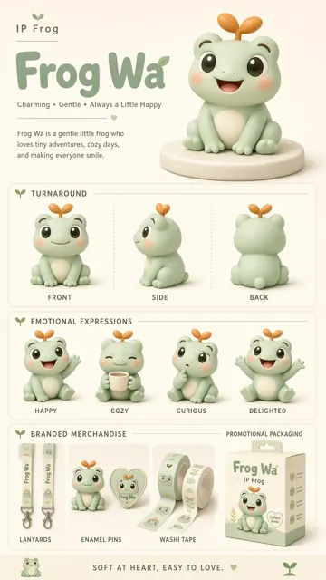 Cute Cartoon image example: Cute 3D Little Frog Character Brand Identity Sheet