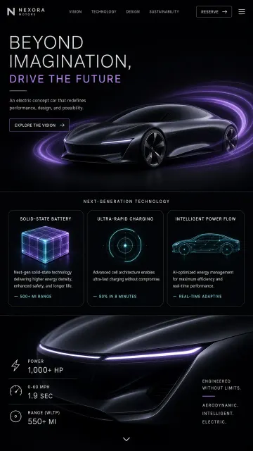 Deep Black Tech Concept Car Website Hero Section