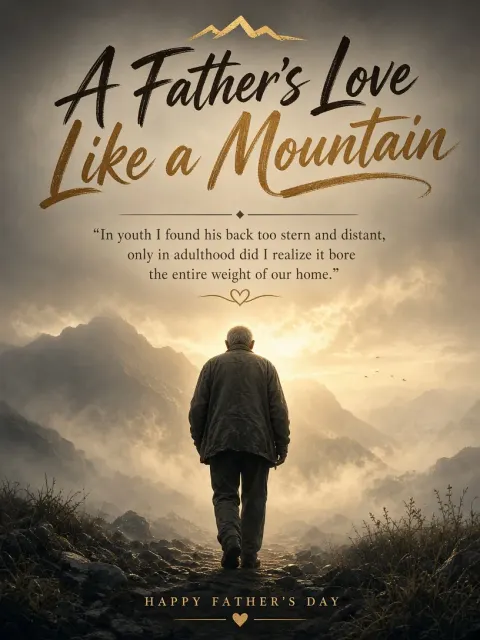 Emotional image example: Backlit Silhouette Elderly Father Mountain of Love Poster