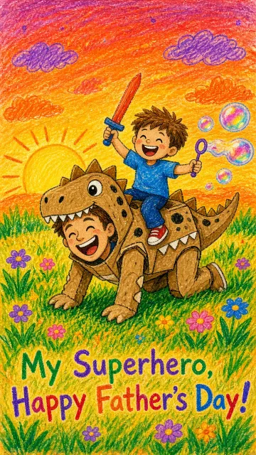 Childlike Art image example: Crayon Folk Art Father's Day Scene