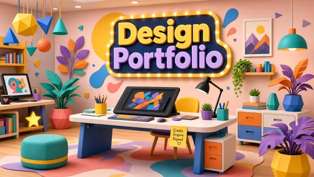 Houseplants image example: Creative 3D Design Portfolio Workspace
