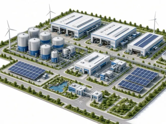Isometric 3D Eco-Friendly Industrial Facility Park