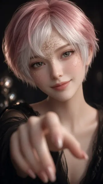 Dreamy Aesthetic Portrait of Young Woman with Pastel Pink-White Hair