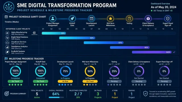 Project Management image example: Blue Gantt Chart Timeline for Enterprise Digital Transformation