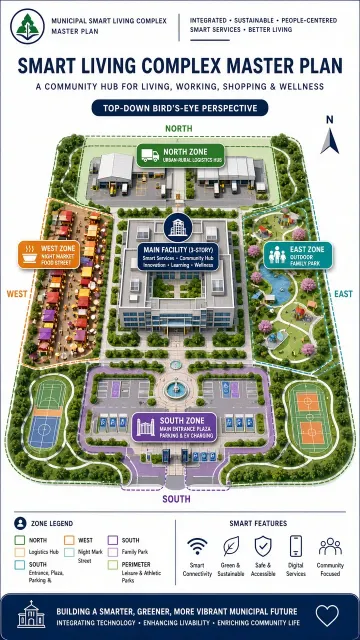 Overhead Aerial image example: Minimalist Colorful Master Plan of Smart Living Complex