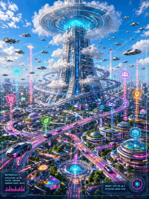 Vibrant Dopamine Sci-Fi Metropolis Poster