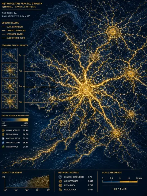 Scientific Illustration image example: Scientific Fractal Growth of Urban Topography
