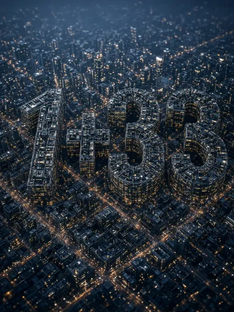 Isometric Layout image example: Procedural 3D Aerial View of Typographic Megacity