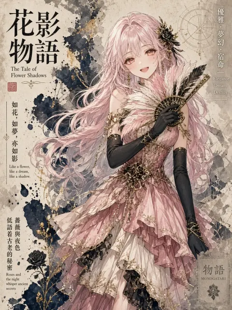 Retro Modern image example: Fairytale Anime Maiden with Feather Fan