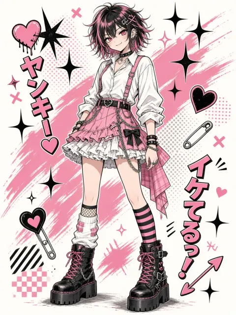 Cel Shading image example: Cel-Shaded Punk Girl in Pink and White