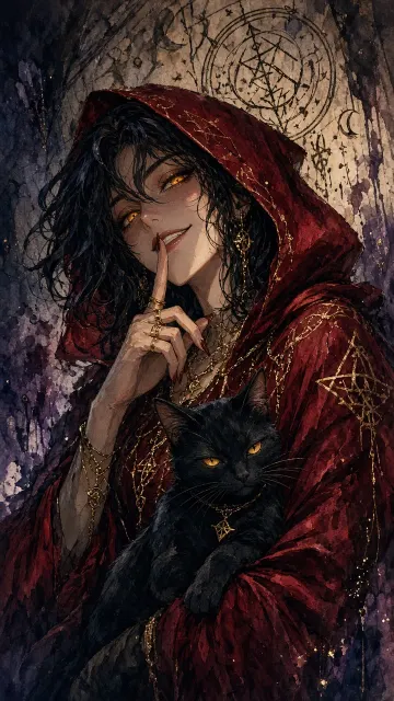 Watercolor Anime Witch with Black Cat