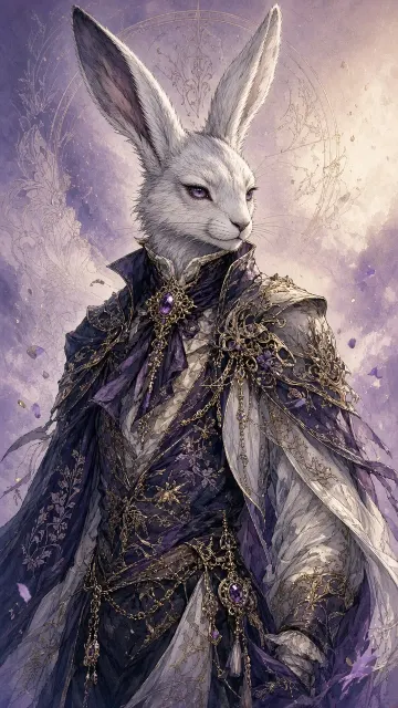 Fantasy Creature image example: Detailed Linework Anthropomorphic Rabbit Art