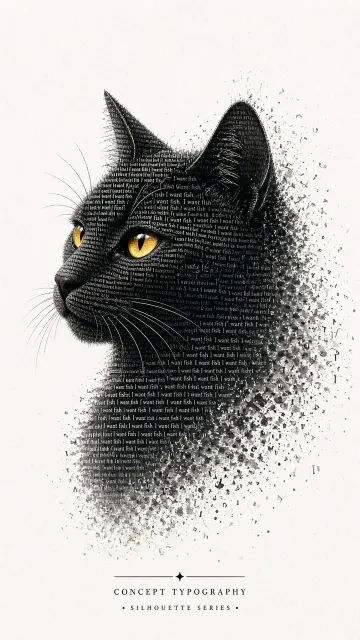 Cat Illustration image example: Black Cat Typography Word Cloud Illustration