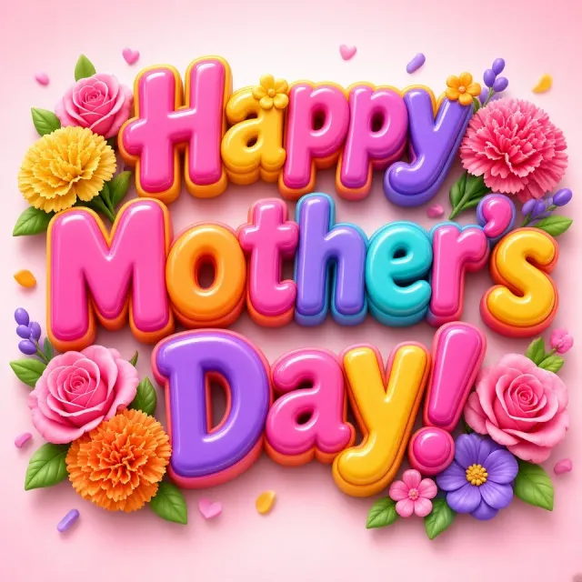 Dopamine Colors image example: 3D Cute Cartoon Mother's Day Typography