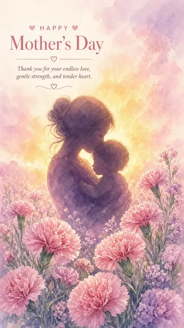 Floral Field image example: Soft Watercolor Mother's Day Silhouette Poster