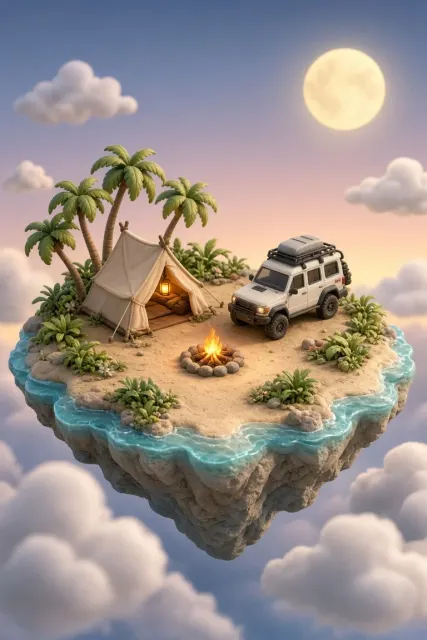 Miniature Landscape image example: 3D Rendered Floating Tropical Island Miniature