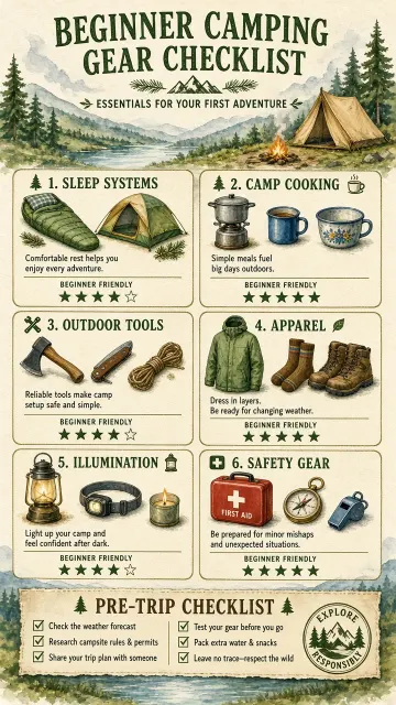 Watercolor Camping Gear Checklist Poster