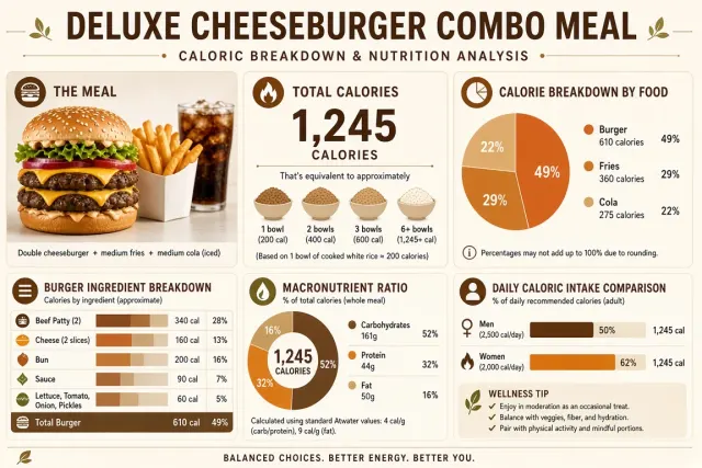 Nutrition image example: Flat Infographic of Fast Food Burger Meal Calorie Breakdown