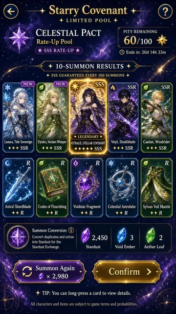 Starry Sky image example: Anime Starry Sky Gacha Pull Results UI