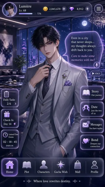 Anime Bishounen image example: Urban Otome Romance Game Main Menu UI