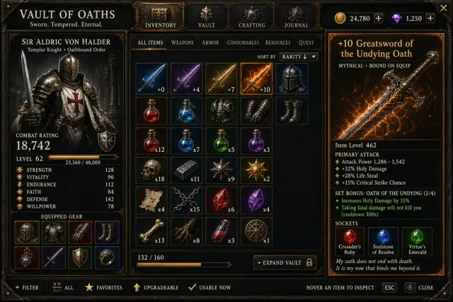 Game UI image example: Dark Medieval Fantasy RPG Inventory Vault UI