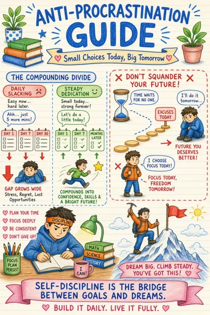 Hand Drawn image example: Hand-Drawn Crayon Anti-Slump Study Motivation Poster