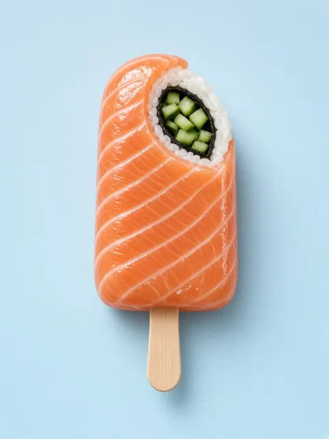 Product Concept image example: Minimalist Salmon Popsicle Sushi Conceptual Poster