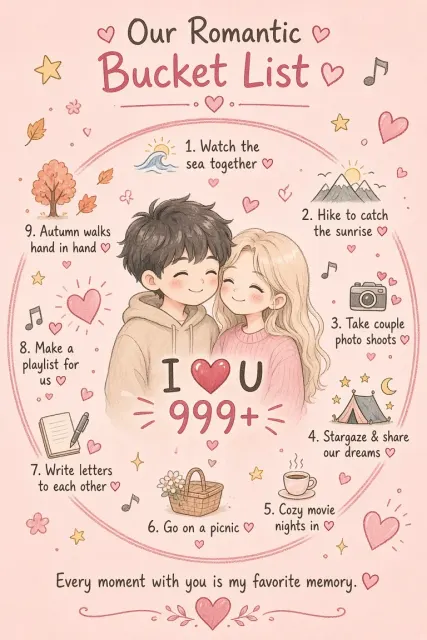Morandi Tones image example: Cute Hand Drawn Couple Bucket List Illustration
