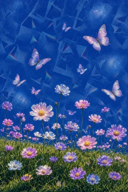 Yves Klein Blue Optical Flower Field and Butterflies