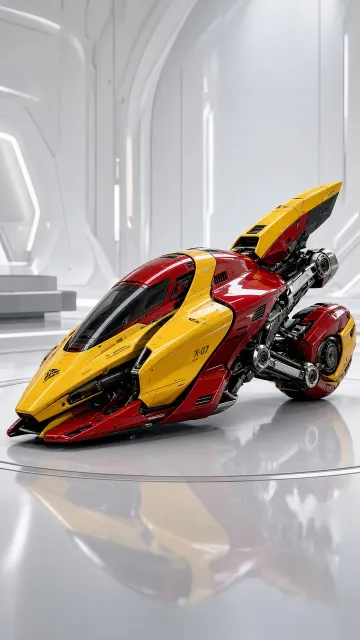Metallic Sheen image example: Futuristic Asymmetrical Mecha Concept Vehicle