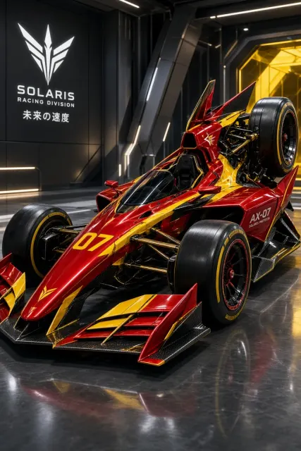 Metallic Sheen image example: Futuristic Asymmetric Mecha Racing Vehicle