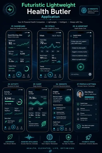 Gradients image example: Futuristic Health Tracker Mobile UI Concept