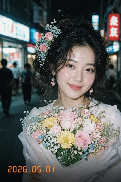 Flora image example: Vintage CCD Floral Girl Candid Portrait