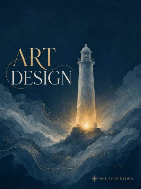 Minimalist Deep Ocean Blue Lighthouse Art Poster