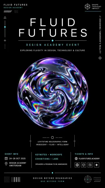 Neon Lighting image example: Cyberpunk Holographic Liquid Metal Poster Design