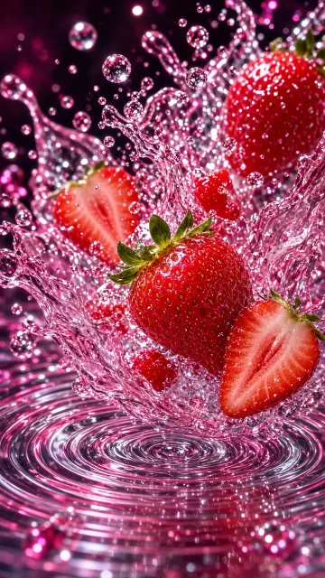 Pink Translucent Strawberry Water Splash Macro Photography