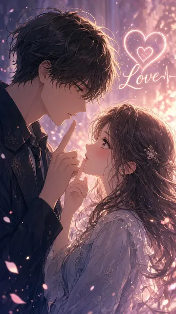 Romance image example: Romantic Anime Couple Shushing Gesture Illustration
