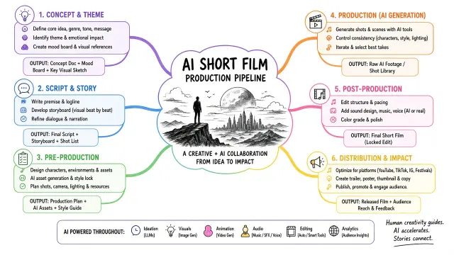 Colorful AI Short Film Production Mind Map