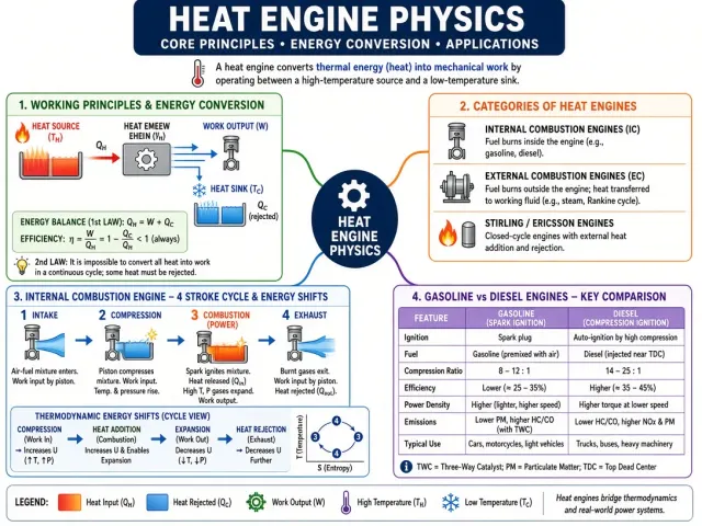 Diagram image example: Heat Engine Principles Educational Mind Map
