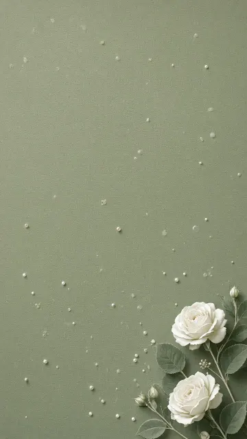 Minimalist Textured Green Wallpaper with White Roses