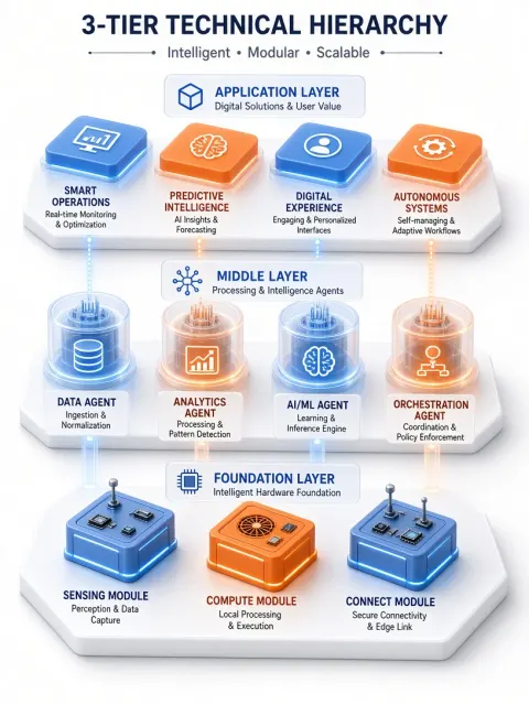 C4D Render image example: Isometric Three-Tier 3D Architecture Mind Map