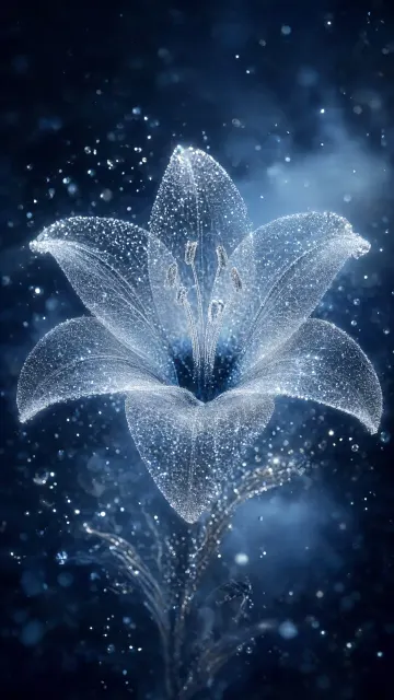 Fantasy Botanical image example: Ghost Particle Blooming Lily 3D Illustration