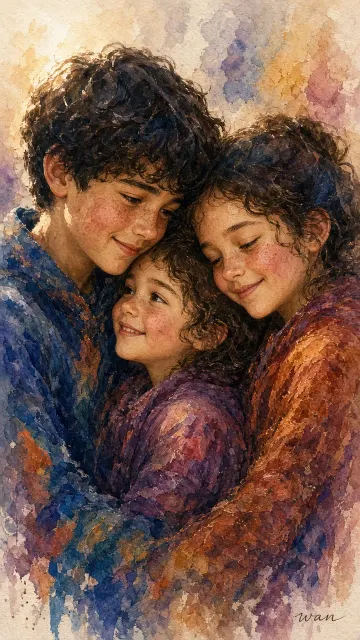 Nostalgic image example: Impasto Watercolor Sibling Portrait