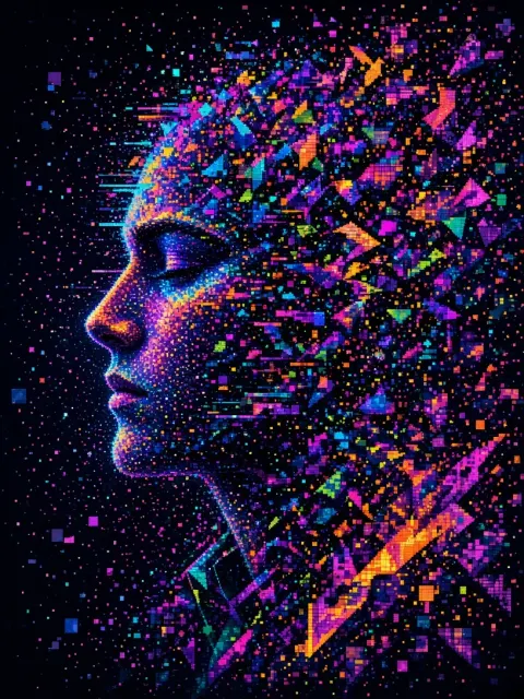 Particle Effects image example: Abstract Pixel Art Particle Collage Illustration