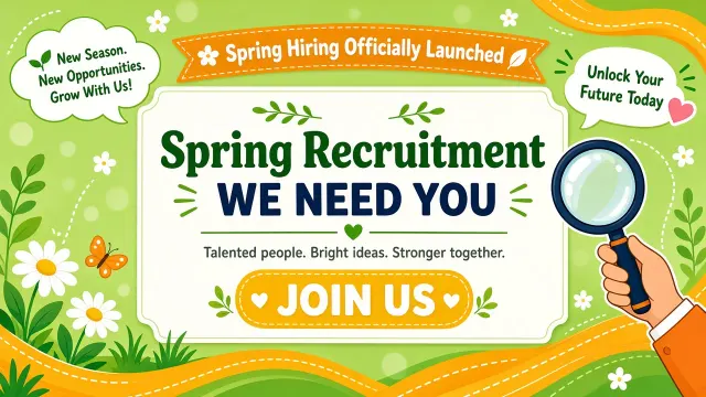 Spring Theme image example: Cartoon Illustration Spring Recruitment Campaign Poster